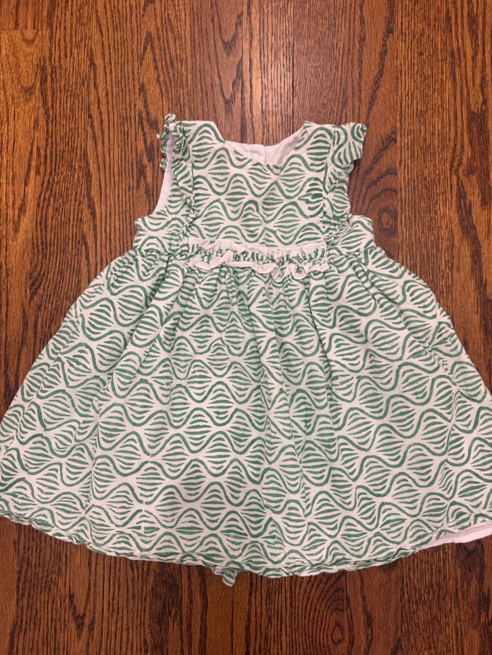 bella bliss Green and White Smocked Cotton Dress